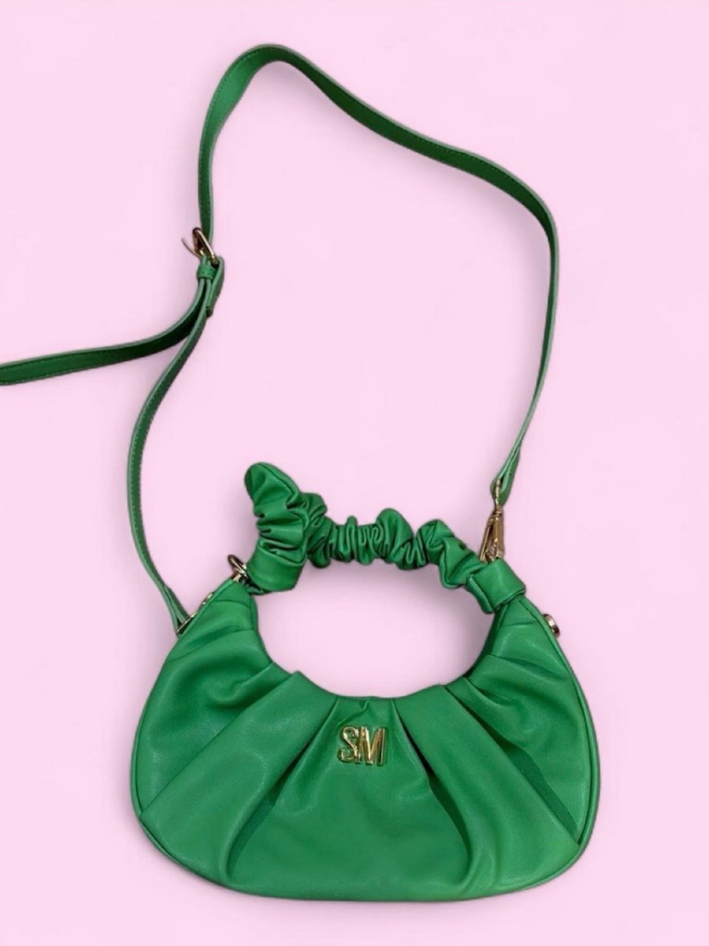Steve Madden Green Mini Scrunch Handle Crossbody with Gold SM Logo